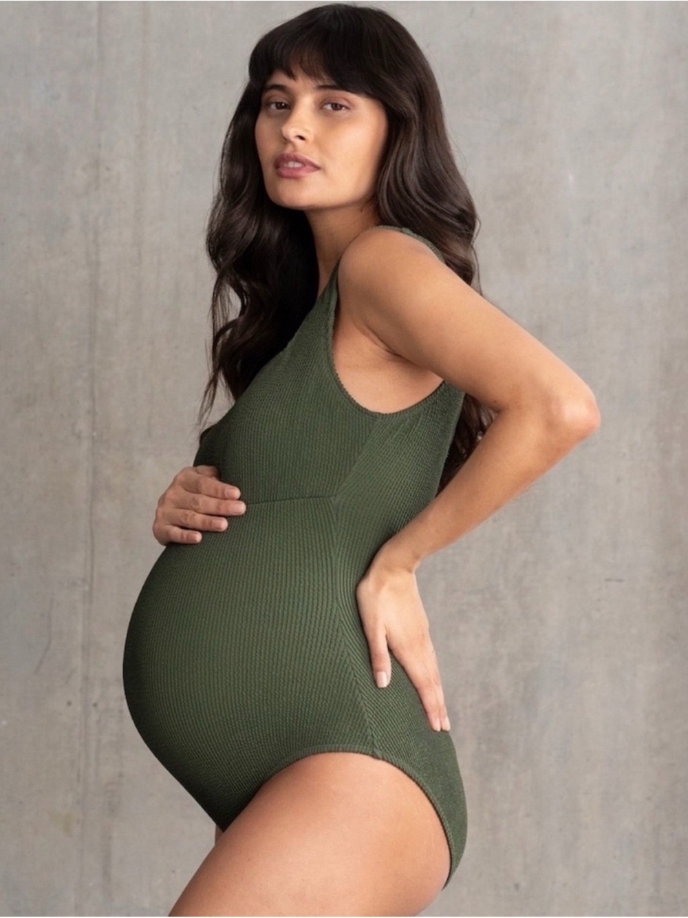 Seraphine Olive Green Textured One-Piece Swimsuit Size: maternity XL